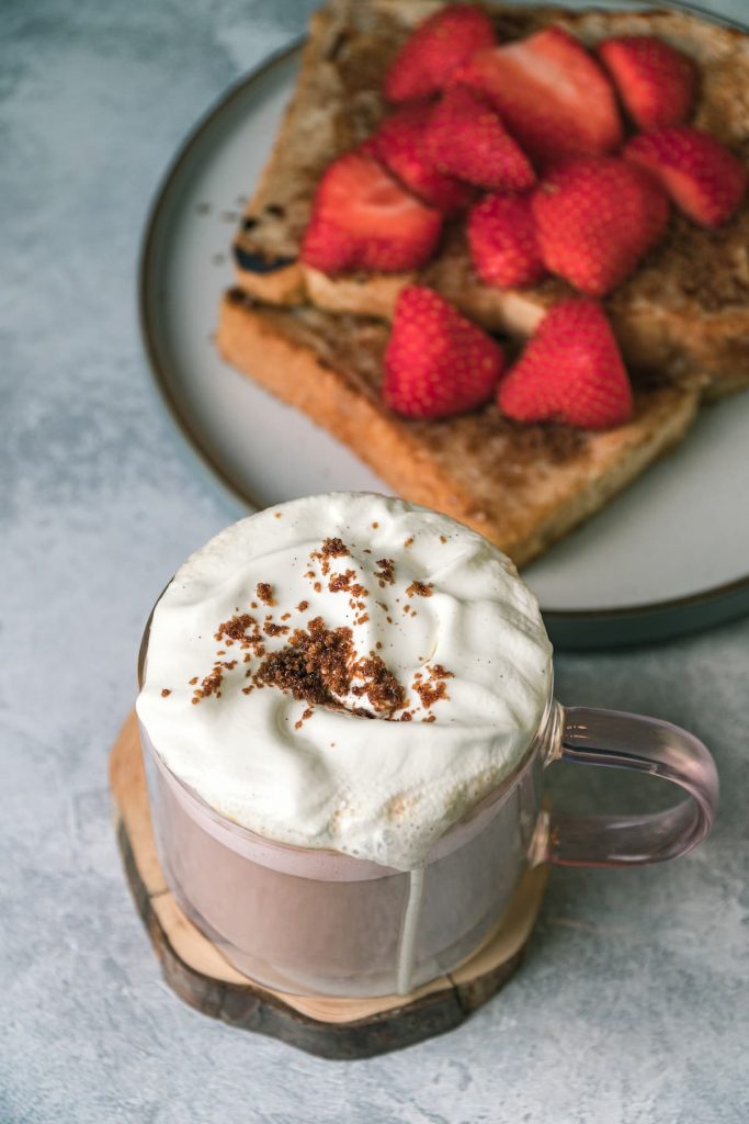 French Toast Latte with French Toast and Strawberries