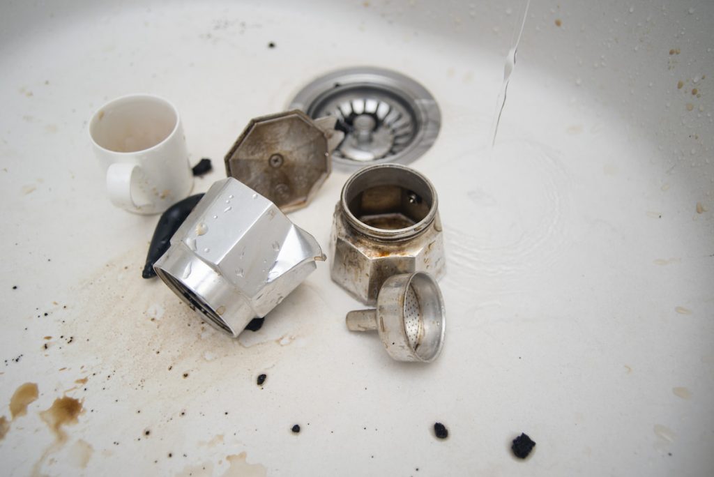 Moka pot in a sink